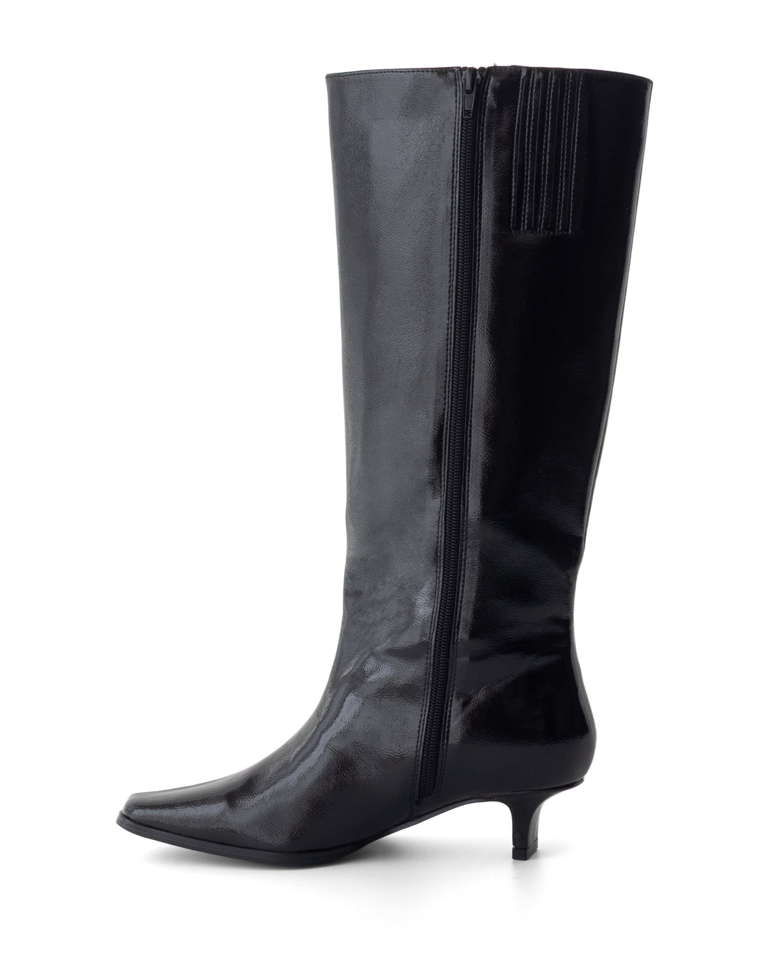 Spicy Tall Boot Black Crinkled Patent