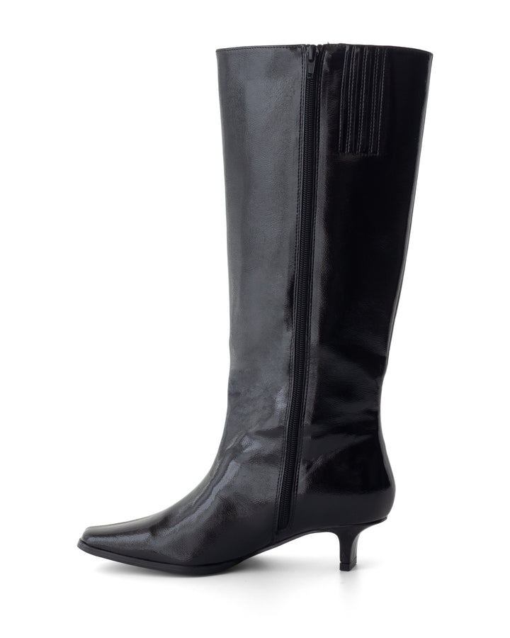 Spicy Tall Boot Black Crinkled Patent