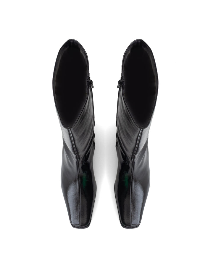 Spicy Tall Boot Black Crinkled Patent
