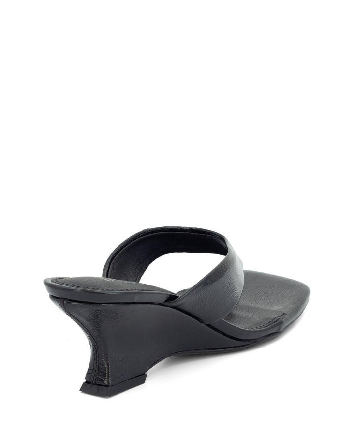 Tease Wedge Thong Black Crinkled Patent