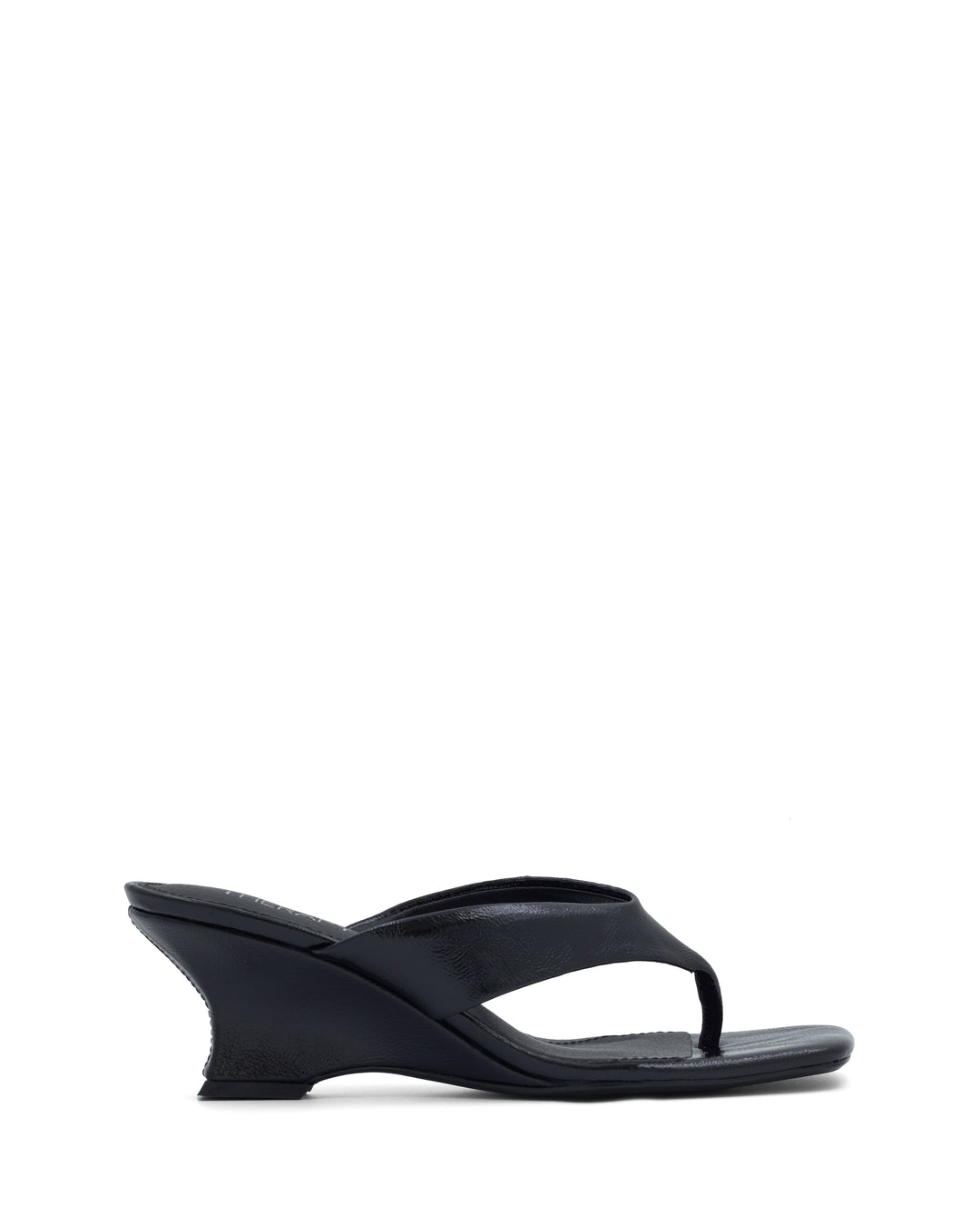 Tease Wedge Thong Black Crinkled Patent