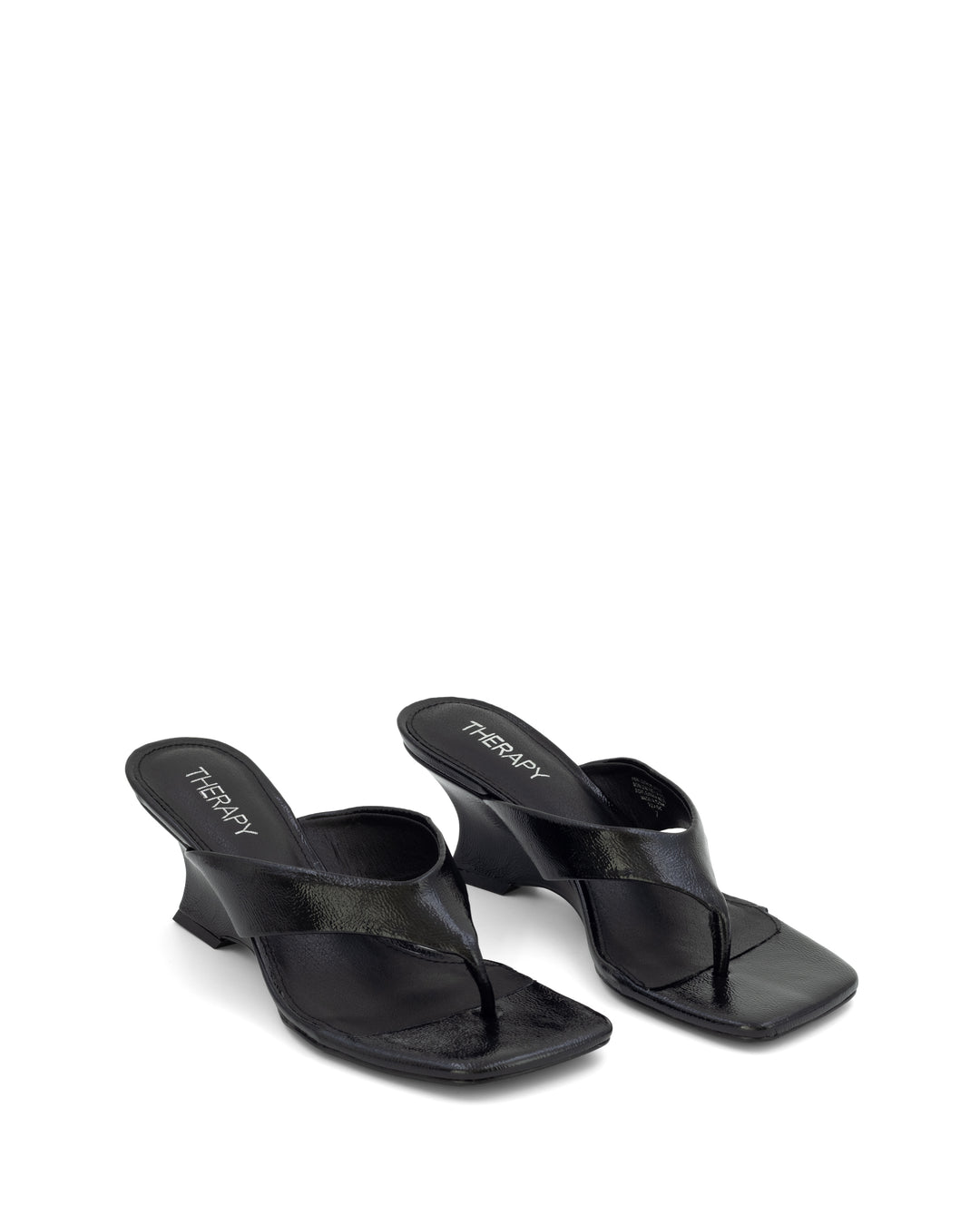 Tease Wedge Thong Black Crinkled Patent