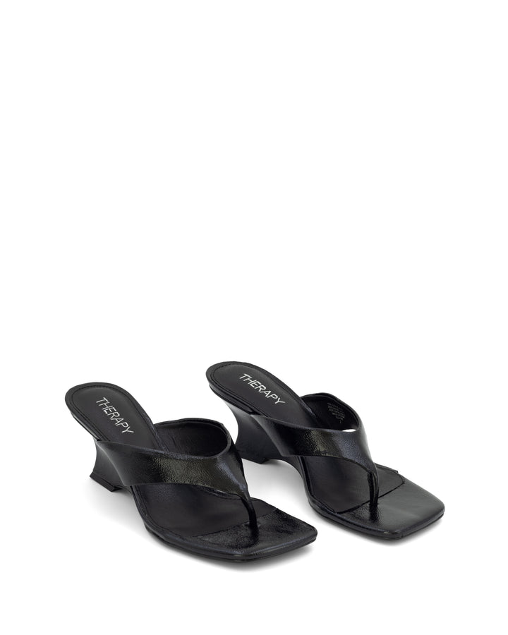 Tease Wedge Thong Black Crinkled Patent