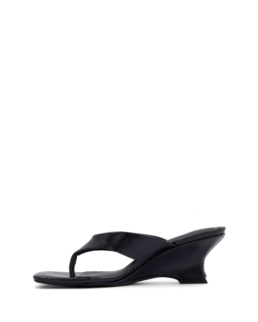 Tease Wedge Thong Black Crinkled Patent