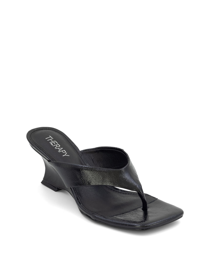 Tease Wedge Thong Black Crinkled Patent