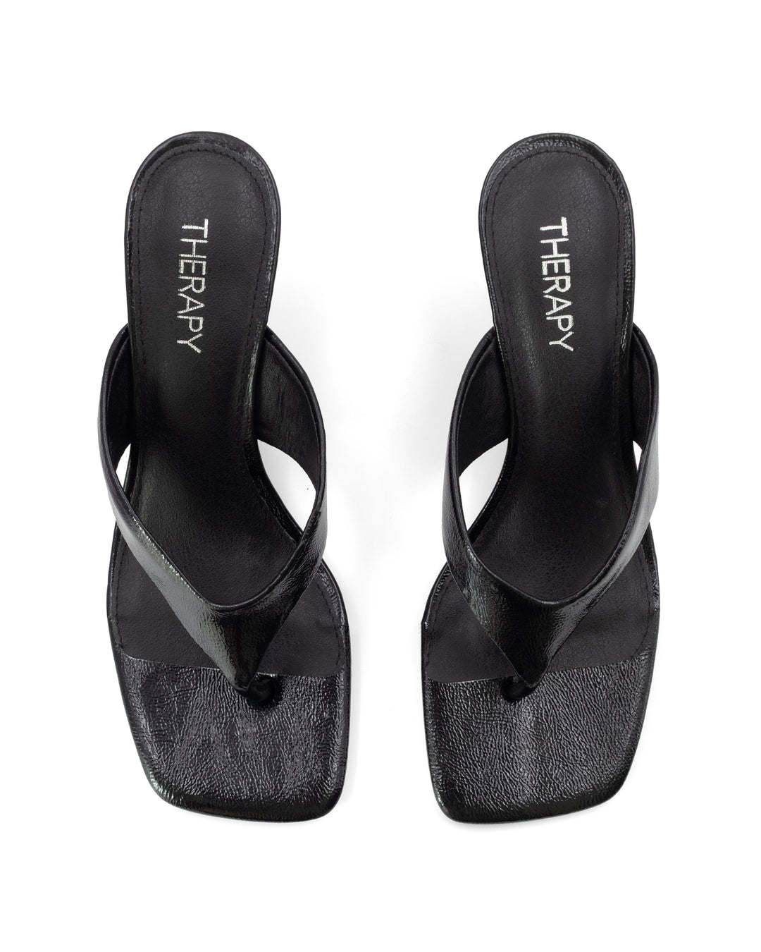 Tease Wedge Thong Black Crinkled Patent