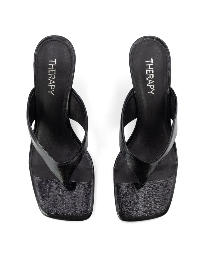 Tease Wedge Thong Black Crinkled Patent