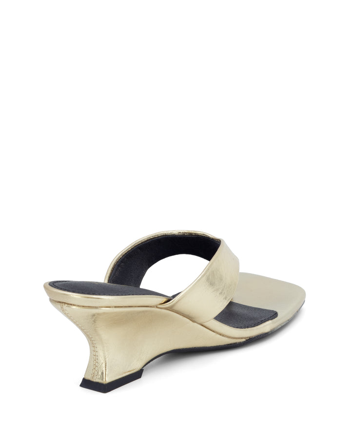 Tease Wedge Thong Gold Crinkled Patent