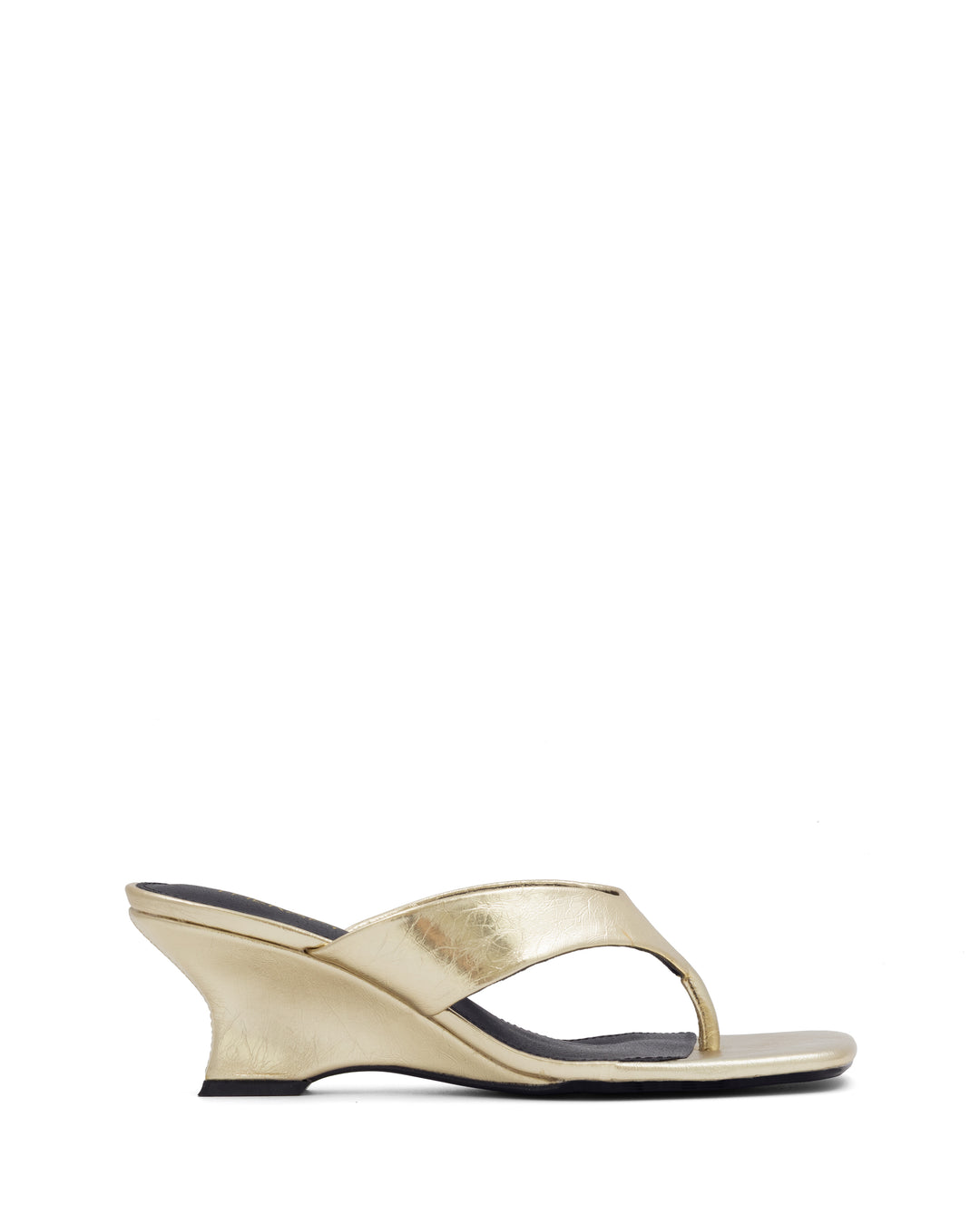 Tease Wedge Thong Gold Crinkled Patent