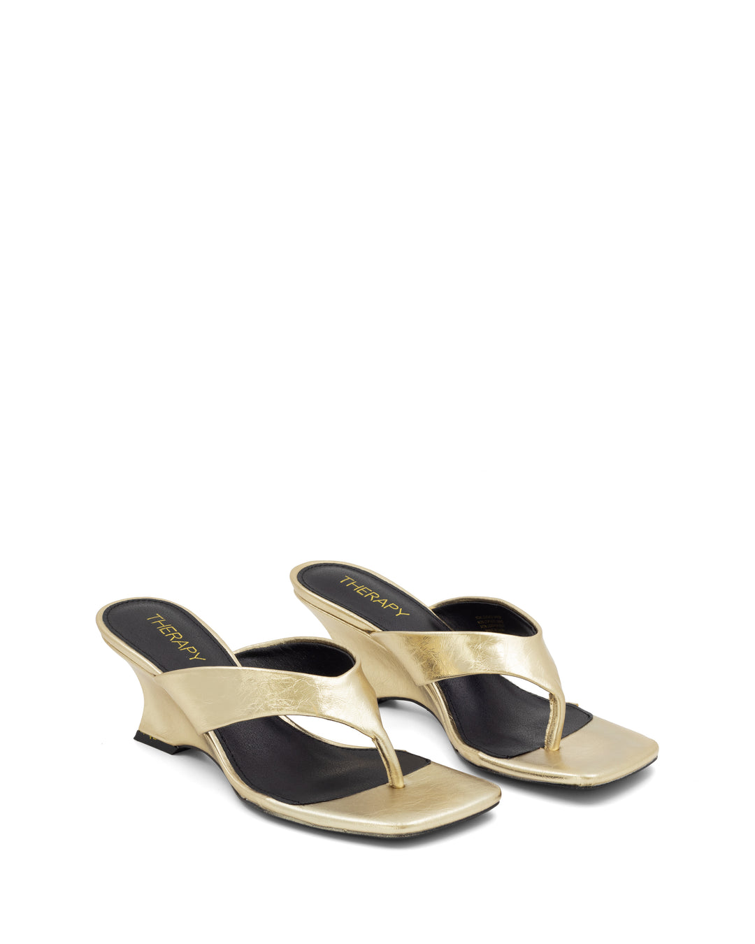 Tease Wedge Thong Gold Crinkled Patent