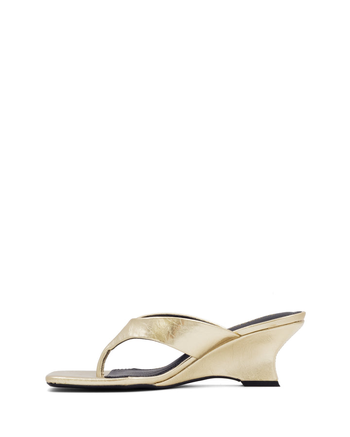 Tease Wedge Thong Gold Crinkled Patent