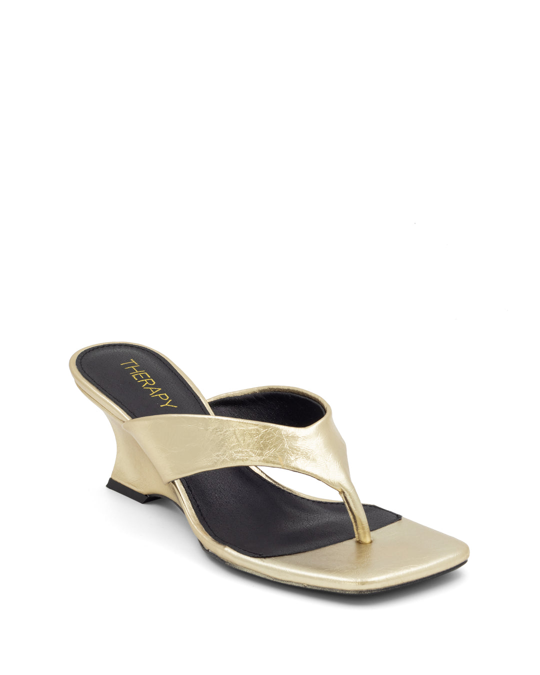 Tease Wedge Thong Gold Crinkled Patent