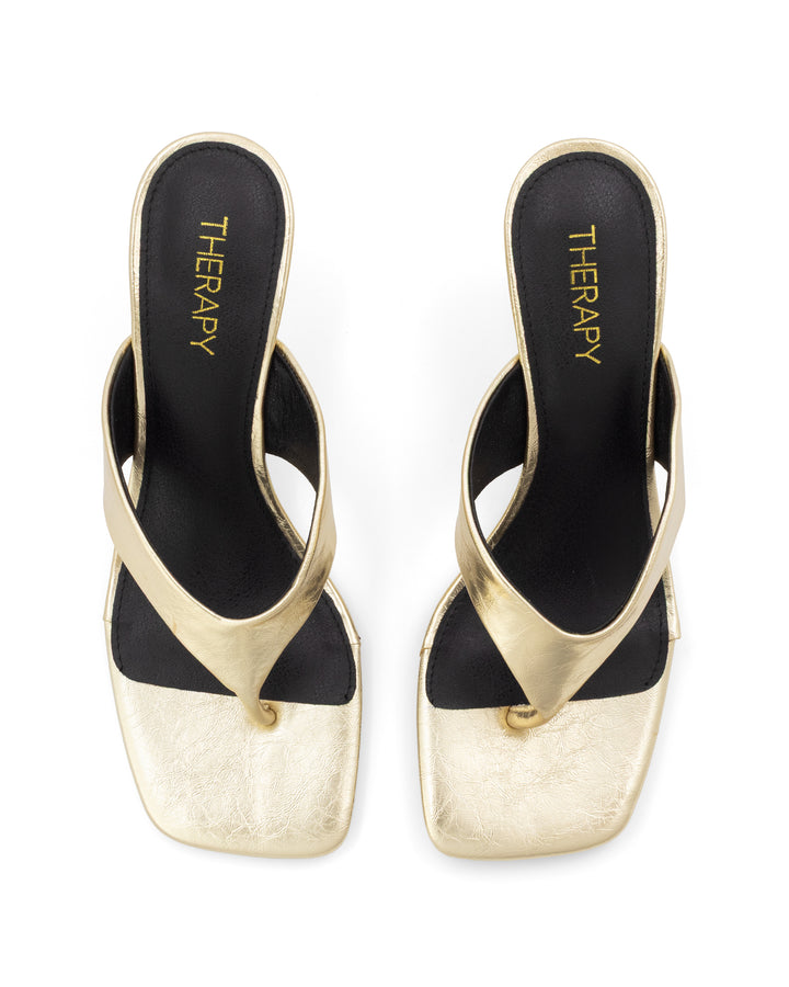 Tease Wedge Thong Gold Crinkled Patent
