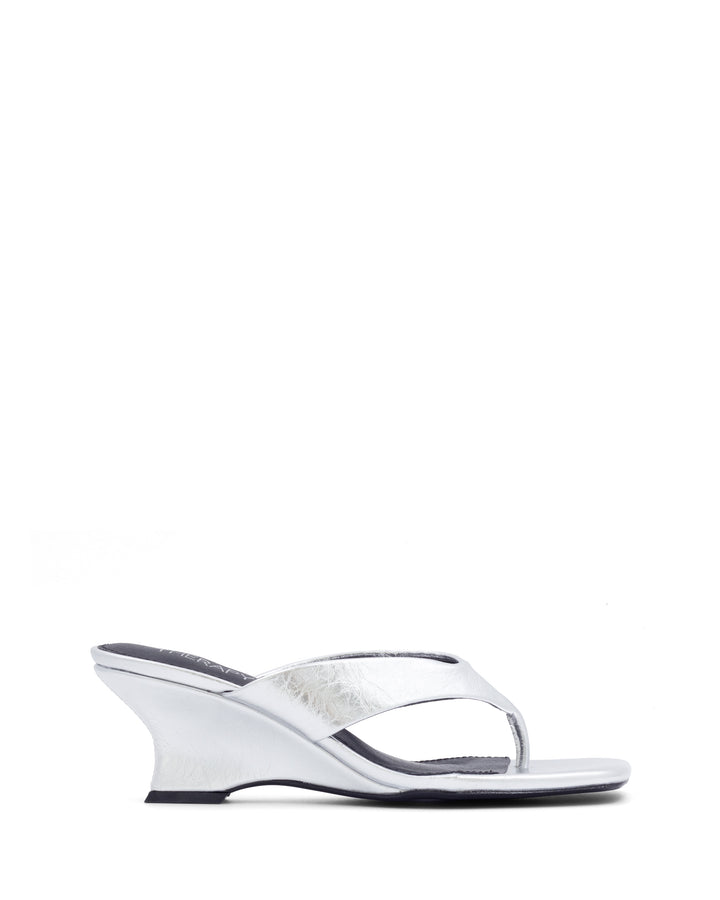 Tease Wedge Thong Silver Crinkled Patent