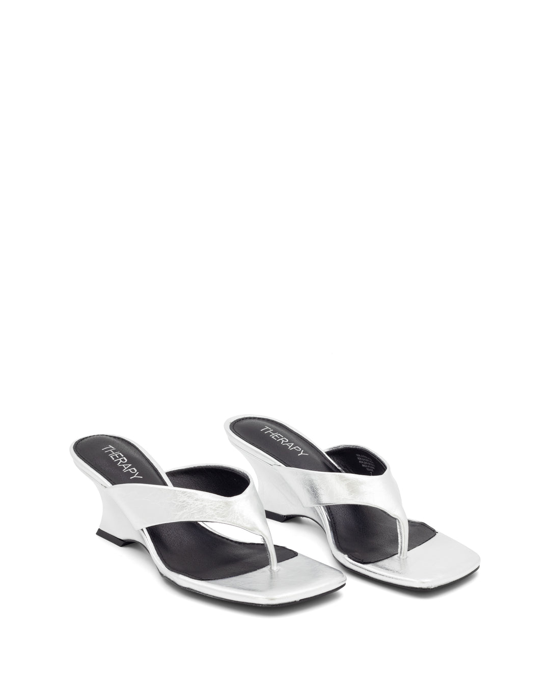 Tease Wedge Thong Silver Crinkled Patent