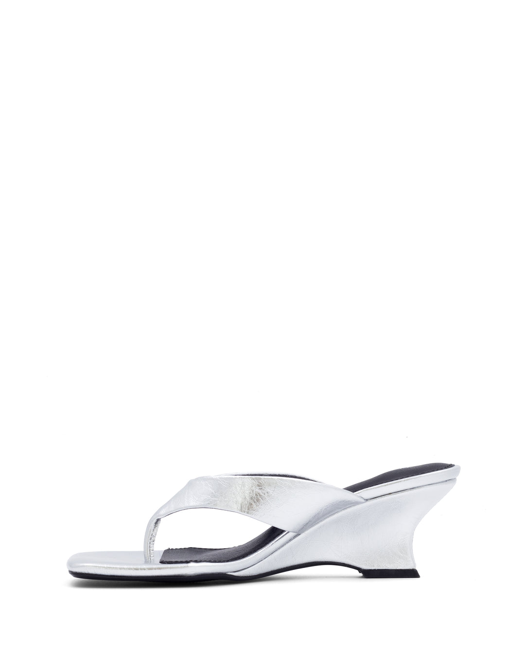 Tease Wedge Thong Silver Crinkled Patent