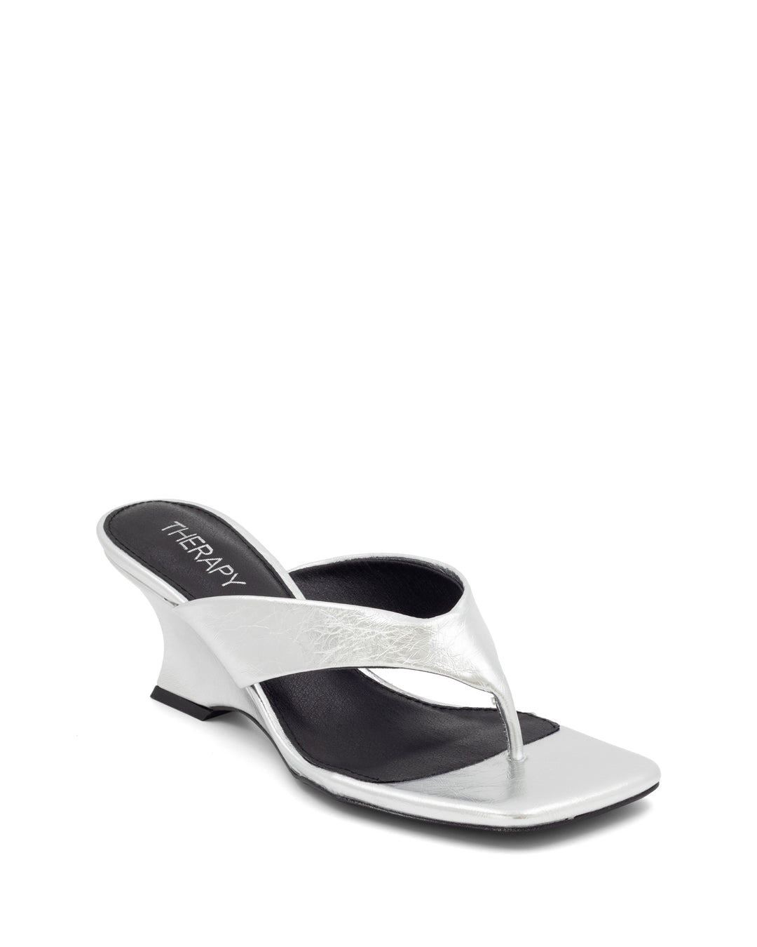 Tease Wedge Thong Silver Crinkled Patent