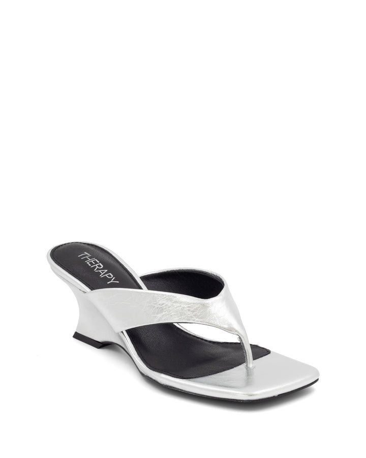 Tease Wedge Thong Silver Crinkled Patent