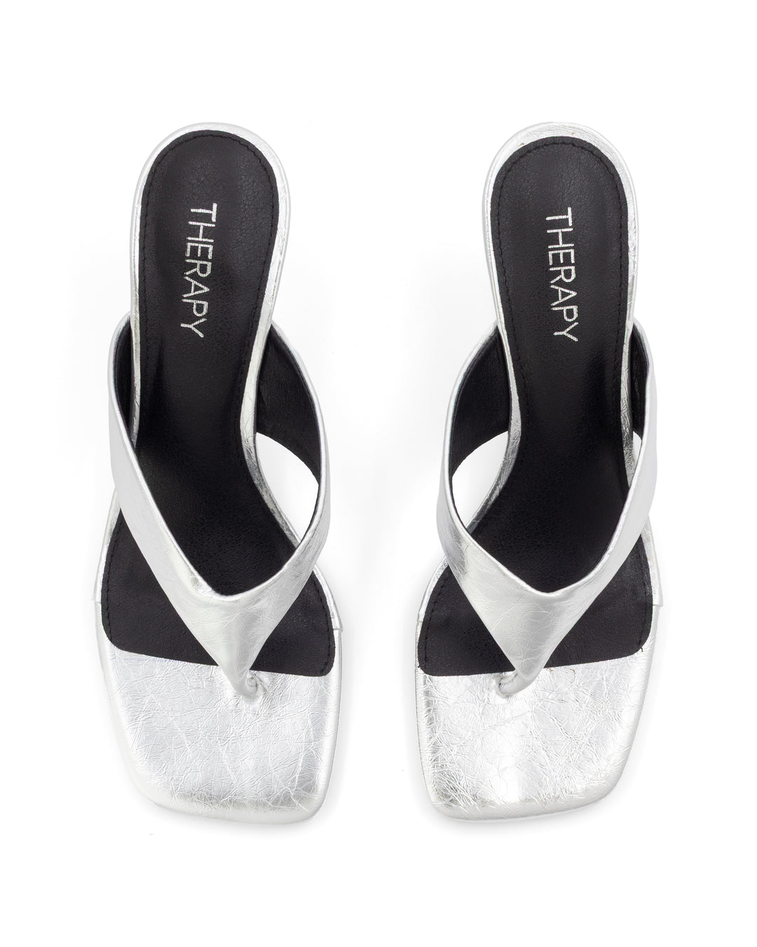 Tease Wedge Thong Silver Crinkled Patent