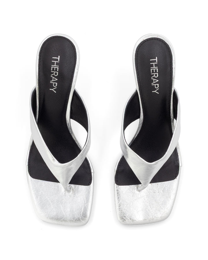 Tease Wedge Thong Silver Crinkled Patent