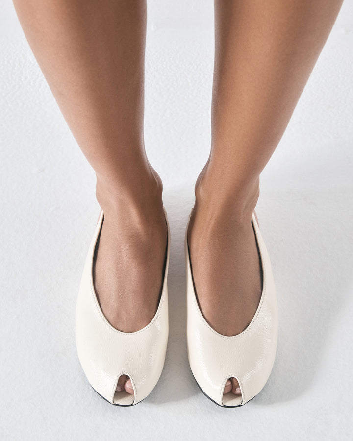 Elodie Slingback Flat Off White Crinkled Patent