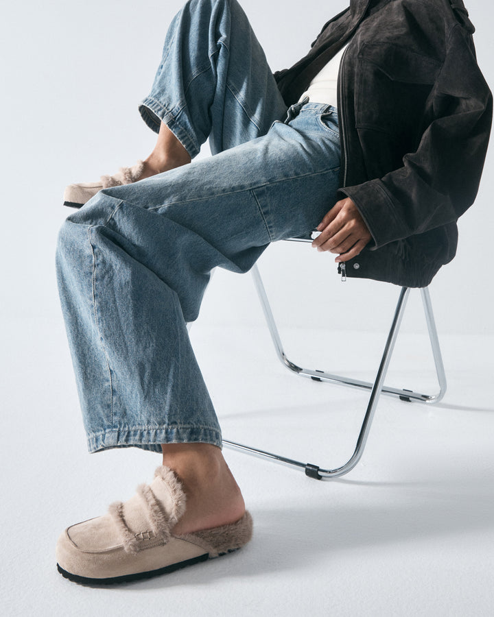 Yuki Mule Taupe Faux Suede