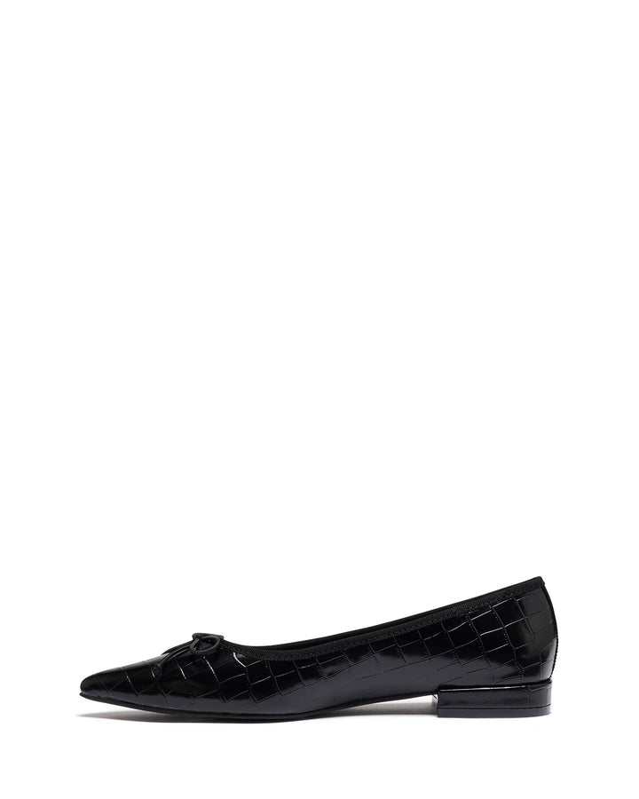 Yazmina Pointed Flat Black Croc