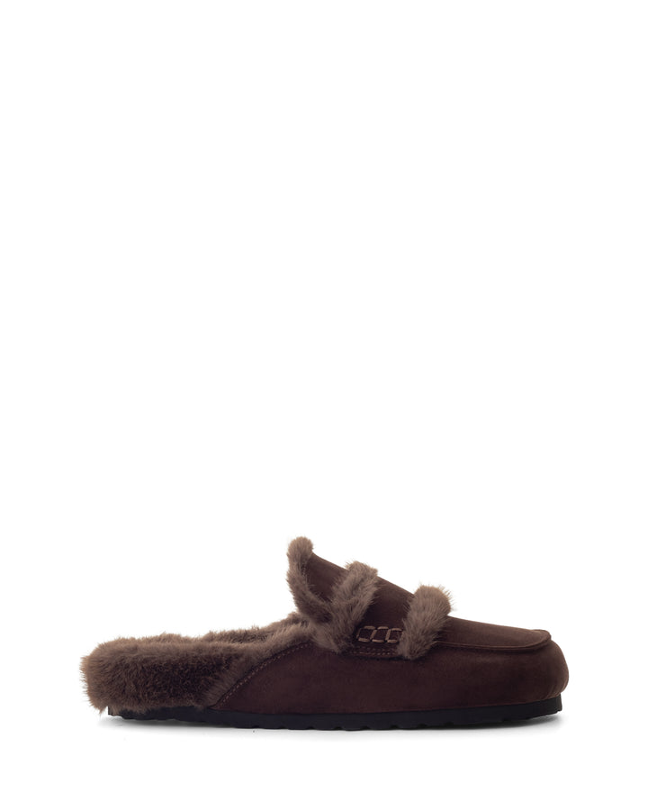 Yuki Mule Chocolate Faux Suede