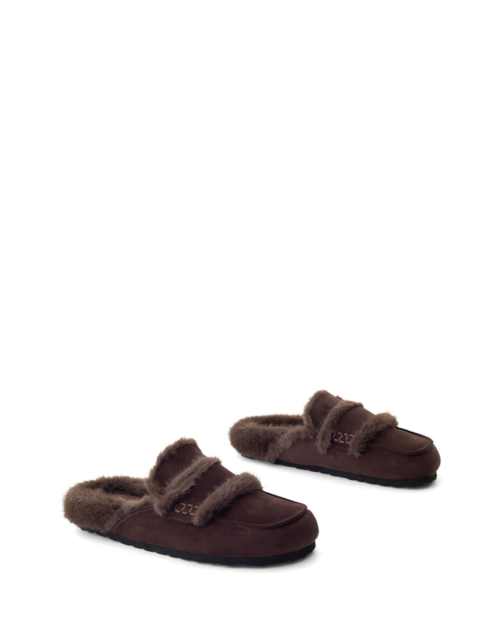 Yuki Mule Chocolate Faux Suede