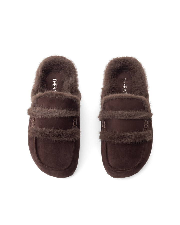 Yuki Mule Chocolate Faux Suede