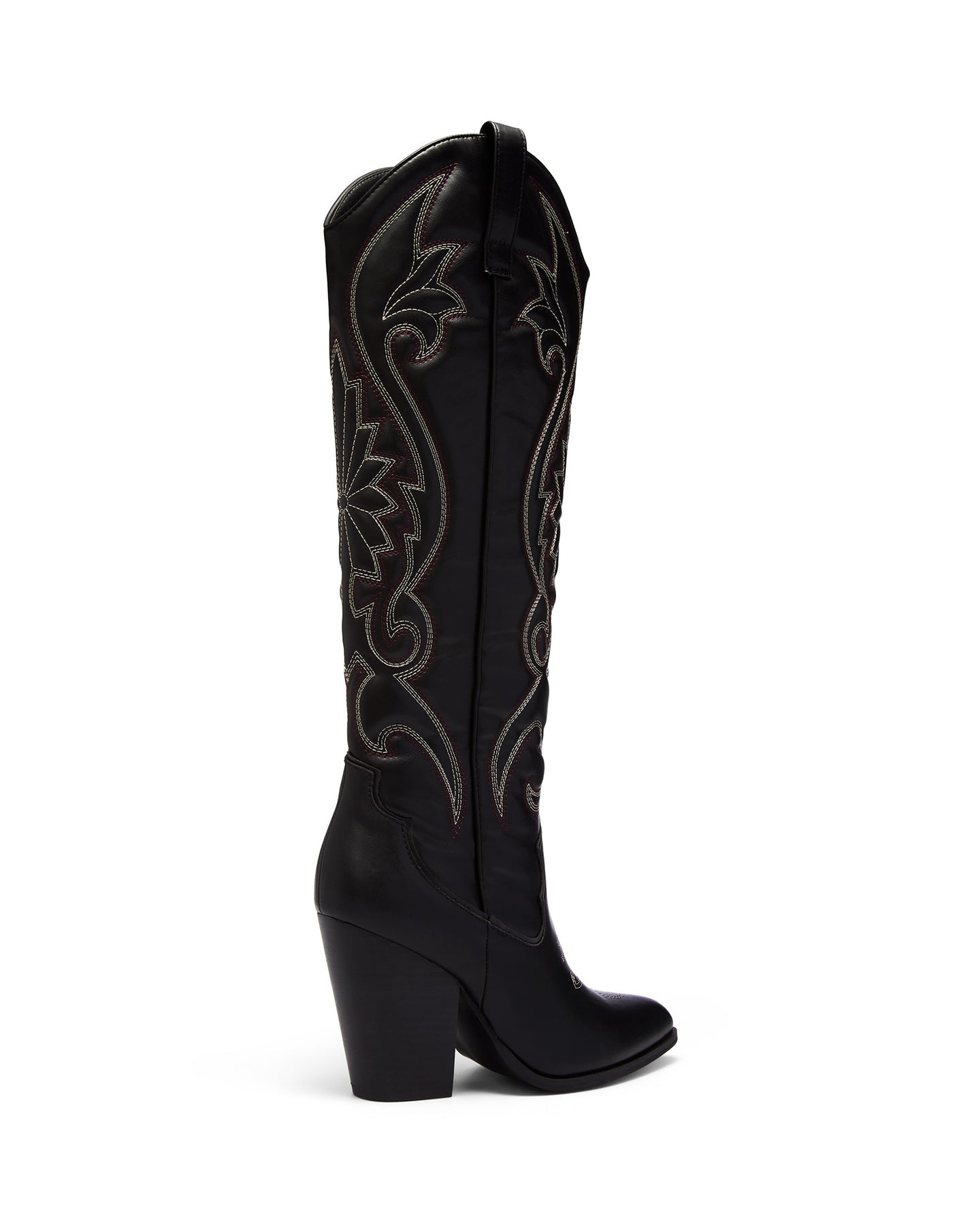 Wide Calf Black Leather Western Boots with Custom Stitching