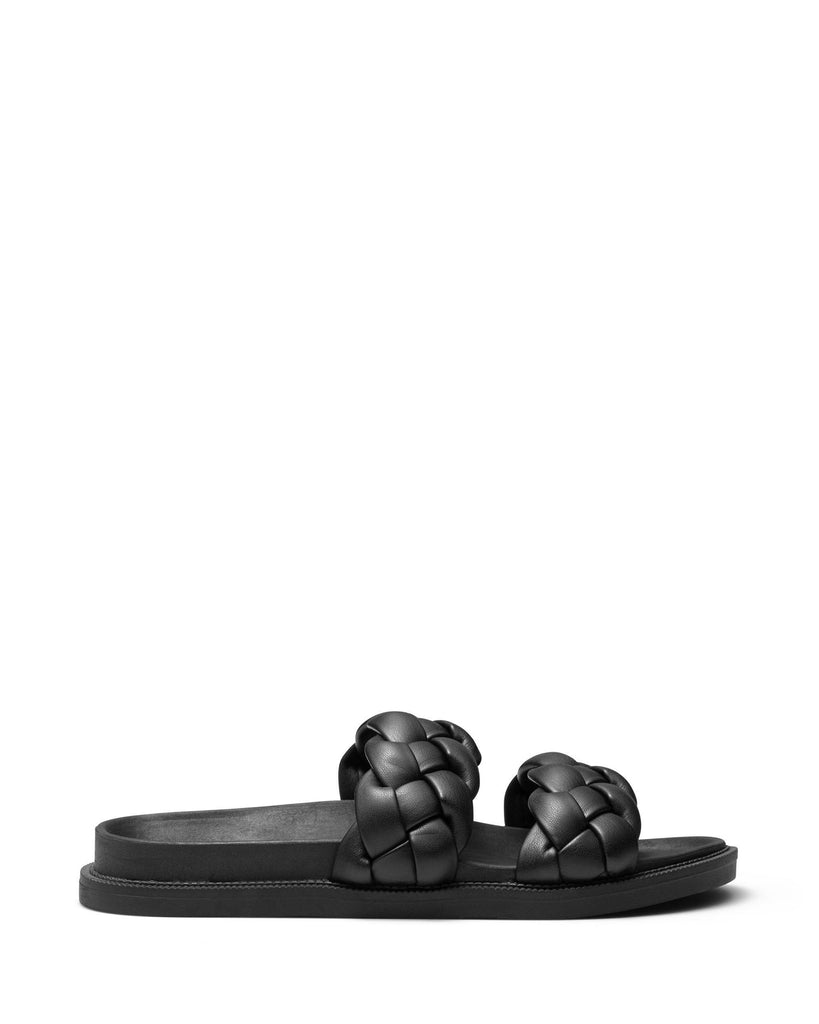 Womens black on sale leather slide sandals