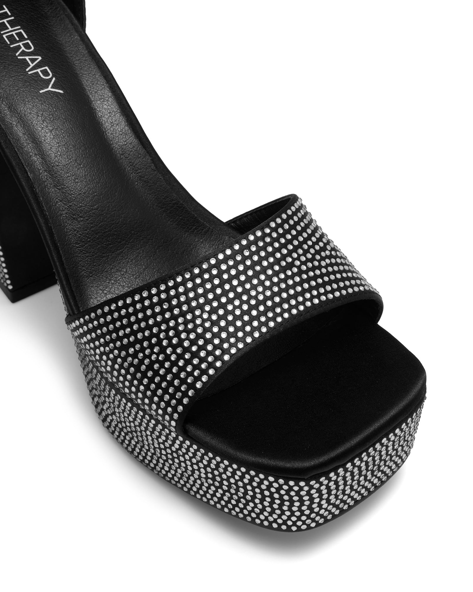 Therapy Shoes Moda Black Satin | Women's Heels | Sandals | Platform | Rhinestone