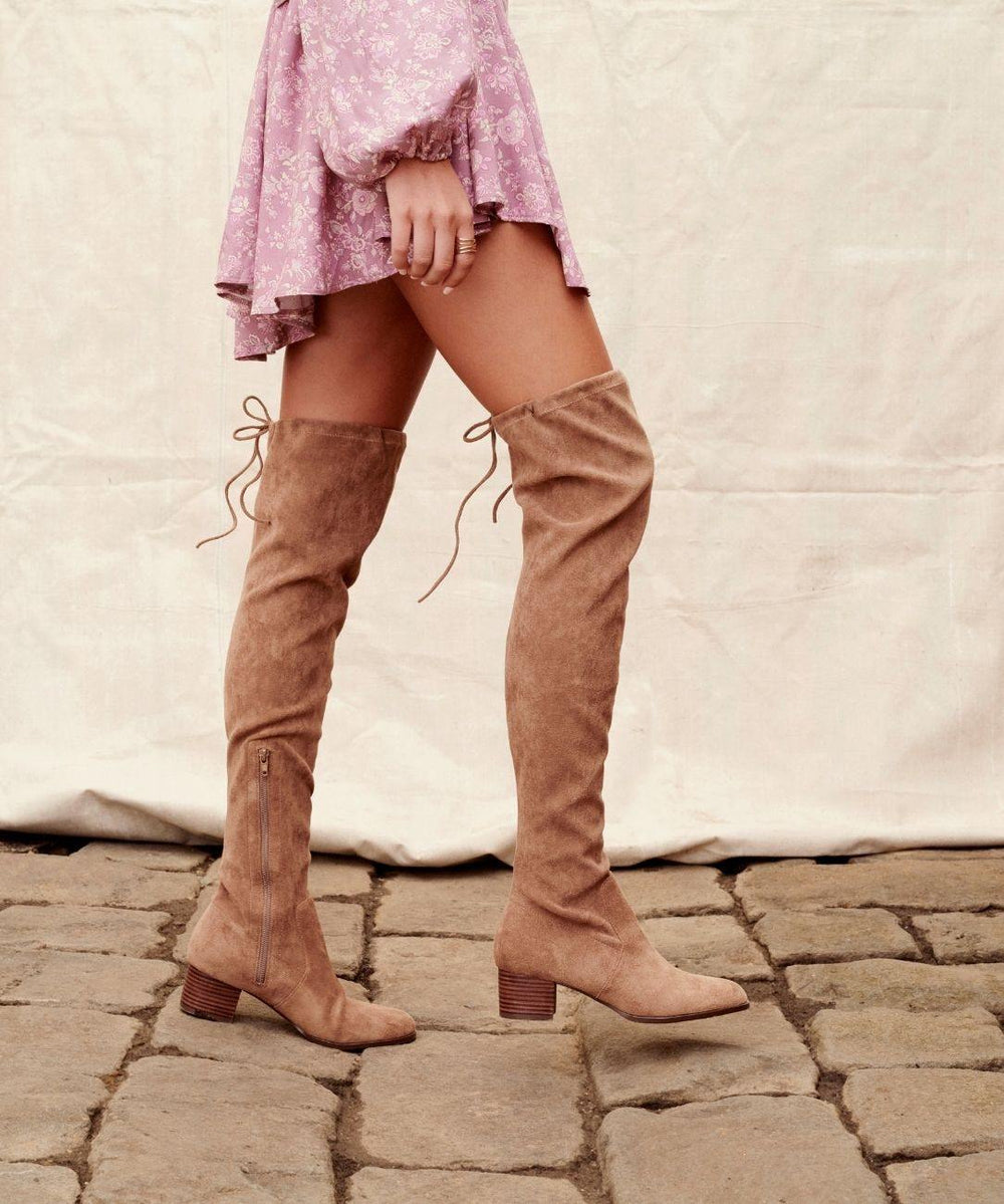 Therapy Shoes Shrew Taupe | Women's Boots | Over The Knee | Tie Up